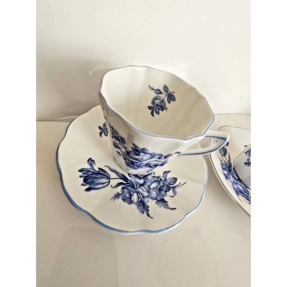 Vintage Rosina England Tea Cup & Saucer Sets (2) Blue Roses - Picture 3 of 14